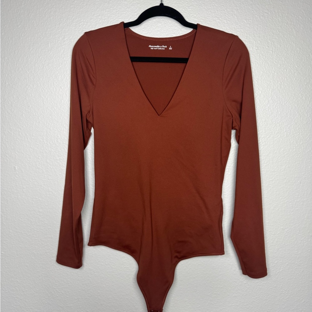 Abercrombie & Fitch Rust Brown Long-Sleeve V-Neck Bodysuit